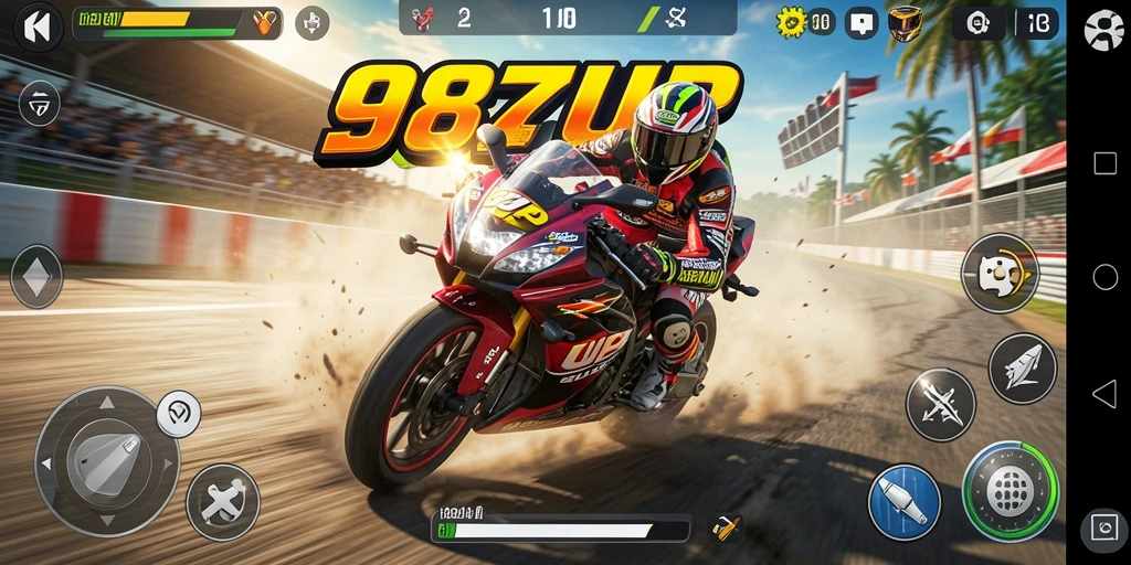 Tampilan gameplay balapan motor yang penuh aksi dan menegangkan.