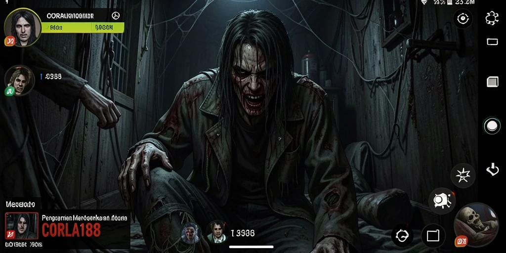 Screenshot gameplay HORROR CORLA188 menampilkan suasana mencekam dan monster menyeramkan.