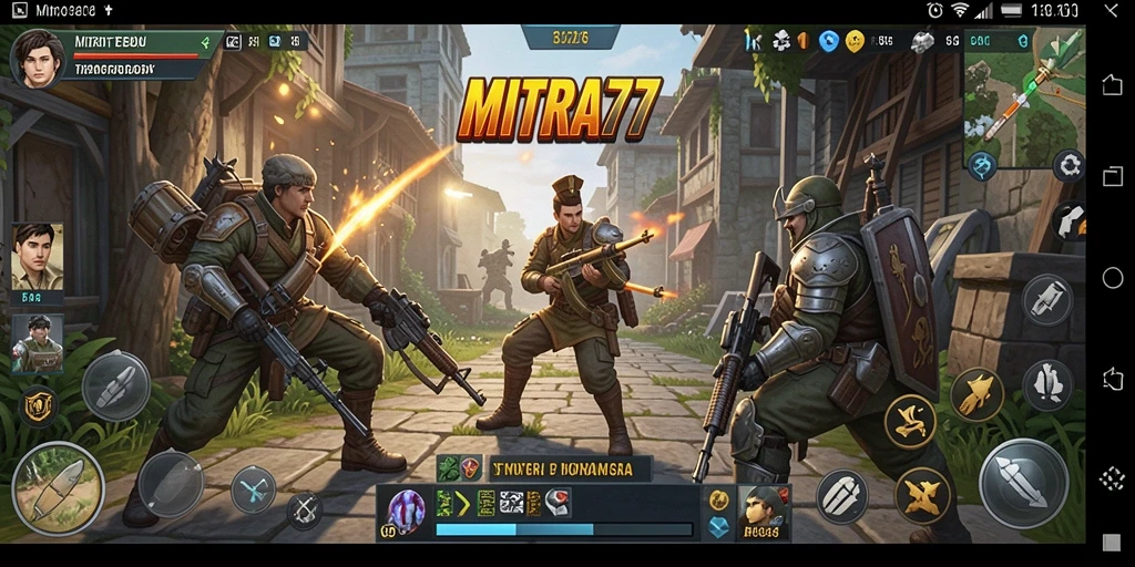 Tangkapan layar gameplay MITRA77 yang menggambarkan pertempuran strategis.