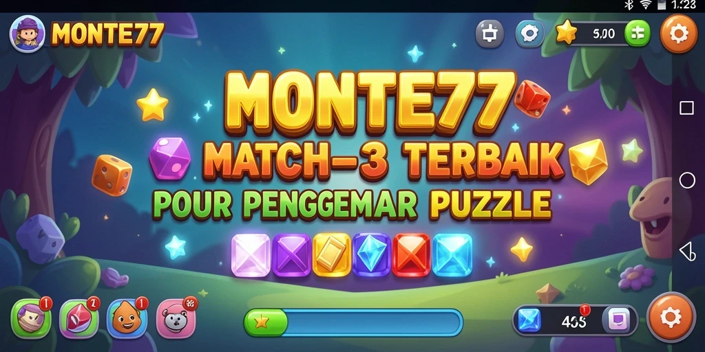 Tampilan menarik gameplay Match-3 MONTE77 dengan simbol berwarna-warni.